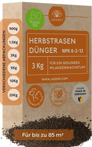 JASKERS® Bio Herbstrasendünger | 3Kg | 75m² | Organischer Herbst-Rasendünger Kalium | Für Gestärkten & Widerstandsfähigen Rasen Im Herbst & Winter