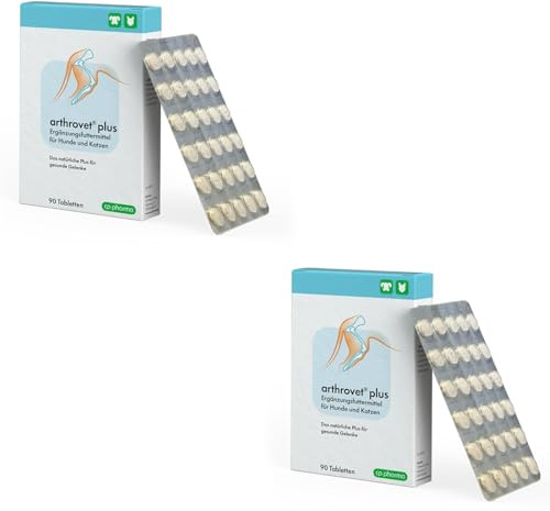 cp pharma arthrovet Plus | Doppelpack | 2 x 90 Tabletten | Ergänzungsfuttermittel für Hunde & Katzen | Mit Grünlippmuschelmehl | cp pharma | Ergänzungsfuttermittel | Zur Unterstützung der normalen Gelenk- & Knorpelfunktion | Grünlippmuschel | Doppelpack