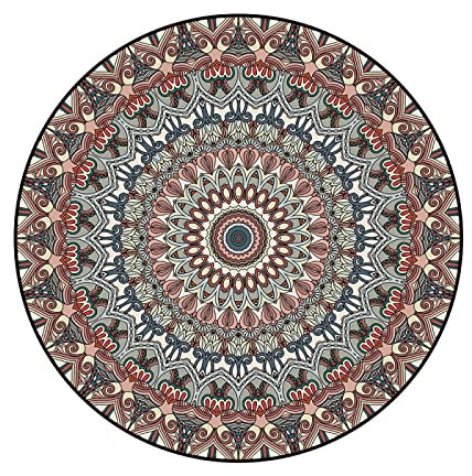 WLICWEI Traditioneller Orientteppich, fusselfrei, Esszimmer, Eingangsbereich, Foyer, Wohnzimmer, Schlafzimmer, Teppich, Retro-Blumen-Ethno-Stil, Ø 200 cm