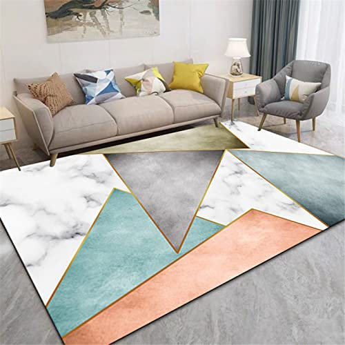 DJHWWD Babyzimmer Teppich Junge Kinderzimmer Geometrischer Rechteckiger Zeitgenössischer Blauer Weißer Grauer Anti-Rutsch Bettumrandung 120X160CM