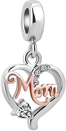 MiniJewelry Breloque en forme de cœur compatible avec les bracelets Pandora en argent et or rose pour mère, maman, fille, fils, mari, fête des mères