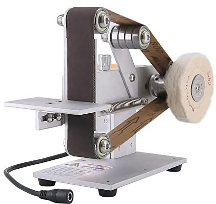 LMEIL Mini Levigatrice a Nastro 360W, Levigatrice Elettrica per Lucidatura a Nastro 30x533MM, Micro Affilacoltelli Levigatrice da Banco Fai da Te 4800 RPM, velocità Regolabile