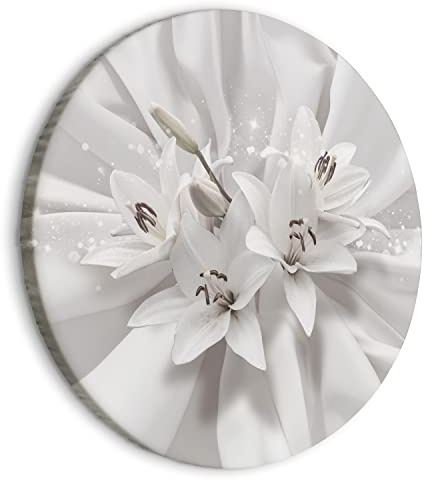 murando - runde Bilder weiße Lilien 40x40 cm Leinwandbild 1 tlg Kunstdruck modern Wandbilder XXL Wanddekoration Design Wand Bild 3D Blumenstrauß bokeh Abstrakt b-C-10354-bc-a