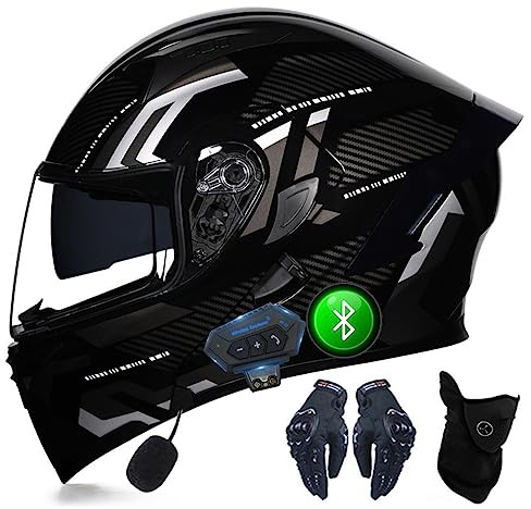 Motorrad Bluetooth Helm Mit Handschuhen Und Gesichtsabdeckung, DOT/ECE Genehmigt Flip-up Helm Modular Helm, Doppel Sonnenblende Vollhelm, Abnehmbare Und Waschbare Futter, M~XXL