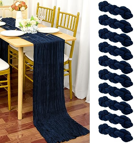 10 Stück Seihtuch-Tischläufer Marine Blau, 90 x 300 cm Dunkelblau Rustikaler Gaze Stoff Boho Käsetuch Hochzeit Tischdecke für Hochzeitsfeier Brautparty Tischdekoration