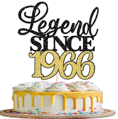Xsstarmi 1 Pack Legend Since 1966 Cake Topper Glitter Happy 60th Birthday Cake Topper for Cheers to 60 Fabulous Men and Women 60th Birthday Anniversary Party Cake Decorations Black Gold