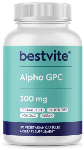 BESTVITE Alpha GPC Choline 600mg Per Serving (120 Veggie Capsules) - No Stearates - Vegan - Non GMO - Gluten Free