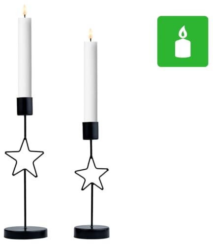 2er Set Retro Kerzenständer Toria modern aus Metall in Schwarz 21 cm