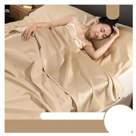 RUZGAR Hüttenschlafsack 2in1 Hüttenschlafsack aus Baumwoll Hüttenschlafsack mit Reißverschluss für Backpacking, Hostels und Berghütten (Color : Gold, Size : 160x210cm-63x82)