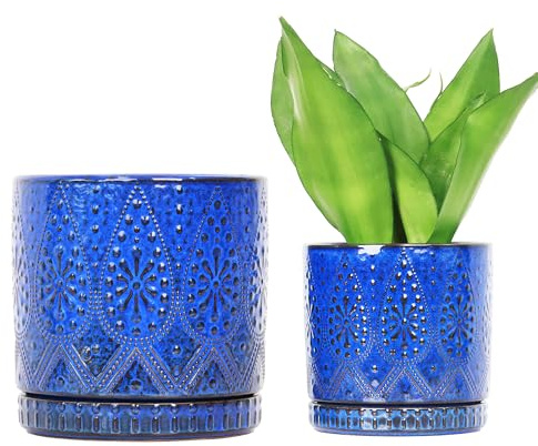 YFFSRJDJ Blumentopf für den Innenbereich, 20,3 cm + 15,2 cm, mit Ablauflöchern und Untersetzern, Keramik-Pflanzgefäß für Pflanzen, Sukkulenten, Orchideen, Blumentöpfe