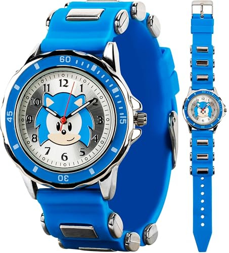 Sonic The Hedgehog Kids Analog Watch - Classic Blue Strap, Time-Teaching Dial, Durable & Water Resistant, Collectible Tin Box Included