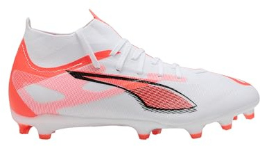 Puma - Ultra 5 Match+ FG/AG, Zapatillas de fútbol Unisexo, Puma White-Puma Black-Glowing Red,