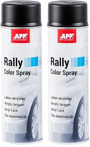 APP Rally Color Spray - Pintura Acrilica en Spray | Pintura Spray Negro Mate | Pintura para Metal, Plastico, Madera, Coche | Barniz Acrilico en Aerosol | Negro Mate | 500 ml (Paquete de 2)