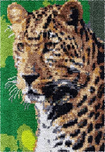 Diy Knüpfen Set Teppich Knüpfkissen-Set Mit Leopardenmotiv，Tierporträts，Knüpfteppich-Set Für Erwachsene，Knüpfset Mit Teppichverschluss Und Vordruck，3D-Bastelgeschenk Zum Selbermachen 20x15in