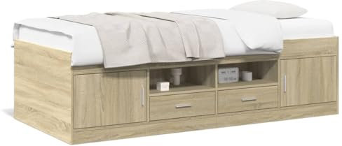 THOYTOUI Tagesbett, Bettsystem Bettstütze Betten Bett Geeignet für Wohnungen Gästezimmer Hotels Studentenwohnheim mit Schubladen Sonoma-Eiche 90x190 cm Holzwerkstoff