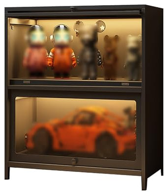 GLJTUO Acryl-Bücherregal/Vitrinen Für Sammlerstücke, Glasregal-Display, Kuriositätenschrank, Schwarzes Bodenstehendes Glas-Bücherregal, Trophäenvitrine, Für Wohnzimmer Und Arbeit,Grau-70 * 35 * 73CM