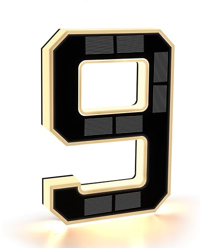 CARPESUN Numero de Maison Exterieur Solaire Illuminé pour Extérieur étanche, Numero Porte, Plaque de Numéro de Maison Illuminée Solaire, Numéro de Maison Lumineux Noir (9 - Noir, 23 cm)