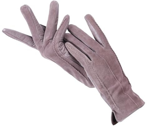 WENH Touch Handschuhe Farbe Winter Damen Lederhandschuhe Echtes Wildleder 50% Echtleder 50% Damenhandschuhe(Pastel pink,8.5)