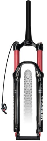HZXQCVB Luftgefederte Gabel 26/27,5/29 Zoll Verjüngtes Rohr Mountainbike-Gabel Federweg 100mm Schnellspanner Zugstufen-Einstellung Scheibenbremse Vorderradgabeln(Black-RED,29'')
