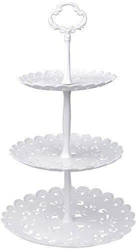 Dewocke 3 nivåer vitt tårtställ, runt muffinsställ dessertställ, tårtfat i plast, tårtställ, tårtställ, festserveringsfat, tårtställ för eftermiddagste bröllop födelsedag