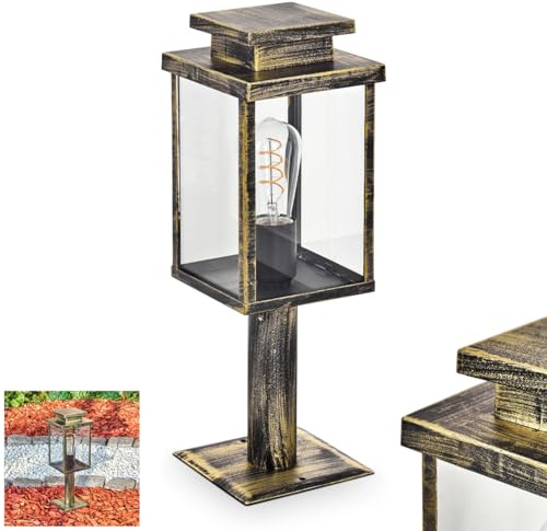 HOFSTEIN Sockelleuchte Tieva, Außenwegeleuchte aus Metall/Glas in Braun/Goldfarben/Klar, moderne Wegelampe im Vintage/Retro-Design für Garten, Außenbereich, Hof, Wegebeleuchtung Höhe 47 cm, E27, IP44
