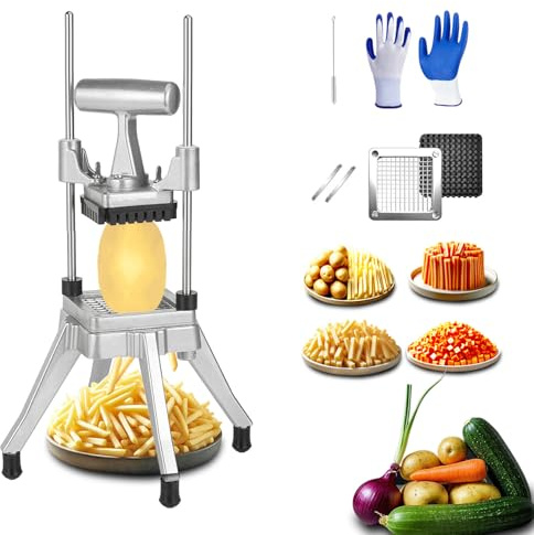Commercial Vegetable Chopper & French Fry Cutter Stainless Steel,Vegetable Chopper Dicer Stainless Steel,1/4 Blades Sizes,Heavy Duty Cutter for Potatoes Onion Peppers Mushrooms