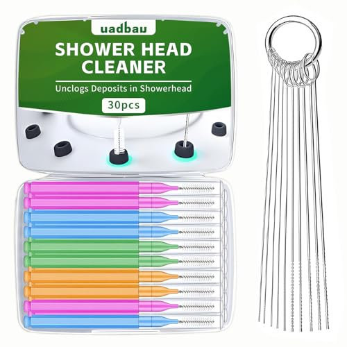 uadbau Shower Head Cleaner Tool Set, Multi-Size Shower Head Cleaning Brush for Small Hole Anti-Clogging Nozzle with Storage Boxes, Picks Fitting Nozzle Unclogger for Household Bathroom (30 Pcs)