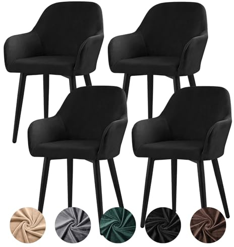 Alishomtll Samt Stuhlhussen 4er Set Sesselbezug mit Armlehnen Schwarz Large | Universal Stuhlhussen Stuhlbezug XL Abnehmbare Waschbar Esszimmerstühle Bezug für Küche Esszimmer Bankett Hochzeit Party