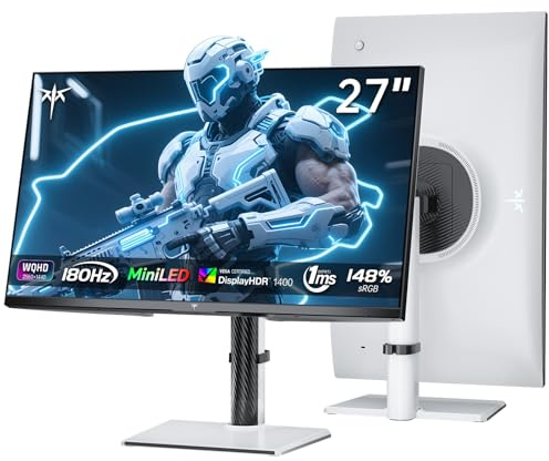KTC Monitor Mini LED | 27 Pulgadas | 2K@180Hz QHD 2560x1440P | VESA Display HDR1400 | 1ms | Adaptive Sync | 148% sRGB | HDMIx2, DPx1 | Soporte para Montaje Vertical y en Pared | Blanco M27T6