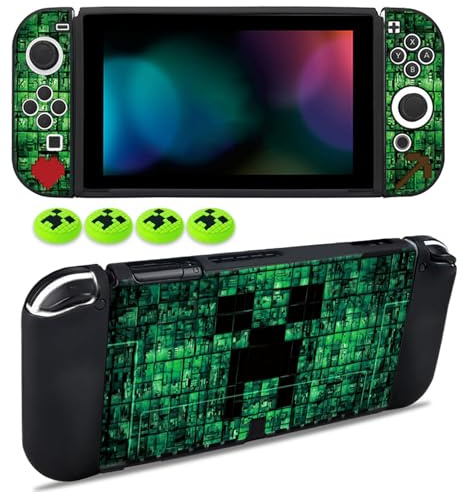Coque Protection pour Nintendo Switch OLED-Silicone Étui &Capuchon Joystick | Souple Coque Switch OLED Protection Antichoc et Anti-Rayures Étui Fin & 4 Capuchons Thumbstick Accessories Idéal cadeau, Vert