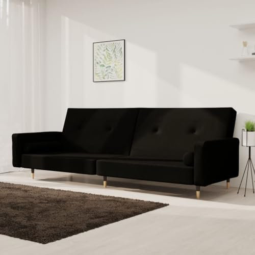 Snsowed Schlafsofa 2-Sitzer mit 2 Kissen Schwarz Samt, Loungesofa, Sofas & Couches, Relaxsofa, Couch für Wohnzimmer, 375752
