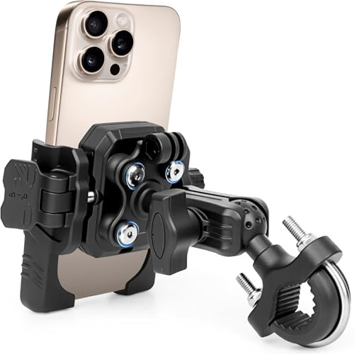 ChromLives Upgrade Motorbike Phone Holder Motorcycle Phone Mount with Dual Anti-Shock Bike Phone Holder with Adjustable Arm Compatible with iPhone 16 15 14 13 12 11 Pro Max Plus Mini 4.7-6.7 Phone