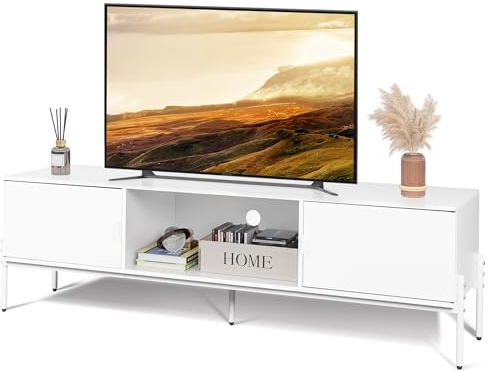 WLIVE TV Schrank Lowboard für Fernseher bis zu 65 Zoll, 147 x 37 x 45 cm, Fernsehschrank TV Board mit Offenen Stauraum, Fernsehtisch für Wohnzimmer und Schlafzimmer (Weiß)