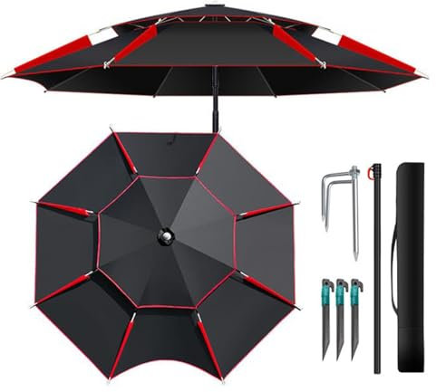 Parasol De Terrasse Extérieur, Parasols De Terrasse Pour L'extérieur,Parapluie De Cour Avec Étui De Transport - Grand Parasol À Double Auvent, Parapluie De Pêche Avec Rotation À 360 Degrés Pour Bateau