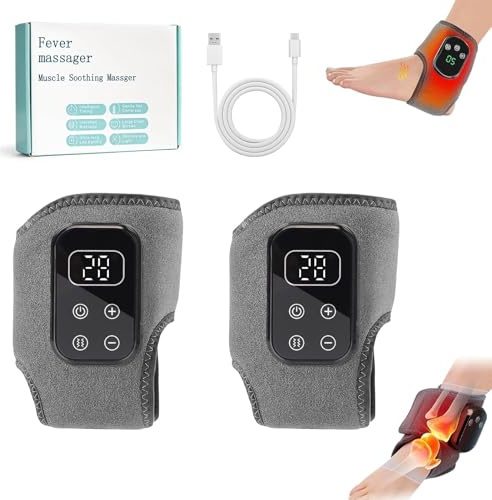 Pack de 2 masajeadores de pies 3 en 1 – Masajeador con calor para pies y tobillos, alivio del dolor y mejora de la circulación, 5 niveles de calor, varios modos, calentador eléctrico portátil (A)