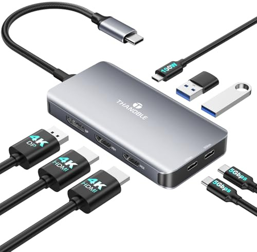 THANDBLE Laptop Docking Station Dual Monitor, 8-in-1 USB C Hub with Dual 4K@60Hz HDMI, 4K@120Hz DisplayPort, 4x 5Gbps USB-A/C Data Ports, 100W Power Delivery, USB-C Dock for HP, Dell, Lenovo, Laptop