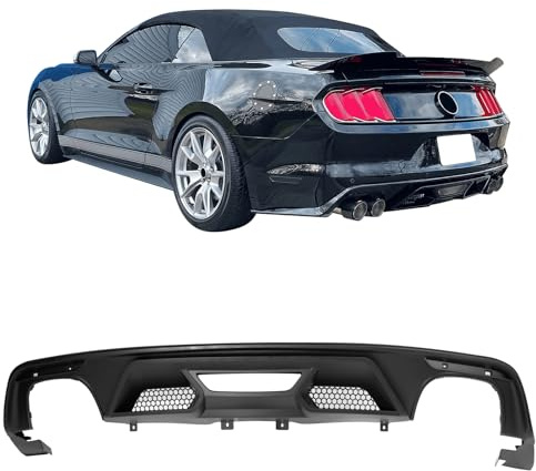IKON MOTORSPORTS Rear Bumper Lip, Compatible with 2015-2017 Ford Mustang GT V6 Convertible Coupe 2DR, GT500 Style Matte Black PP Injection Rear Lower Spoiler Air Dam Chin Valance Splitter 4PCS