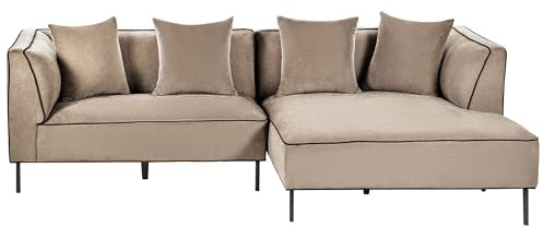 Hörnsoffa Modern 3-sits Vänster Chenilleklädsel med Armstöd Ljusbrun Sater