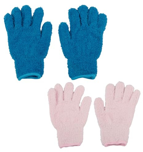 Tabanzhe 2 Pairs Microfiber Dusting Gloves,Reusable Microfibre Cleaning Gloves Non-Scratch Soft Duster Mitts for Household Cleaning Blinds Furniture Plants Lamps & Car
