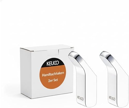 Keuco Rose Handtuchhaken 2 Stück, ohne Bohren, Metall verchromt | inkl. Klebeset und Schraubset, für Handtücher und Bademäntel, Wandhaken zum Kleben oder Schrauben