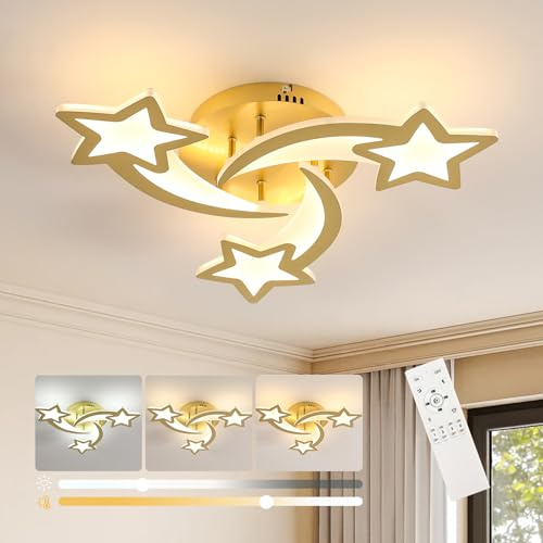 Goeco Lámpara de Techo Regulable 30W 3375LM 51CM 3000K-6500K, Dorado | Moderno Plafon Led con Mando a Distancia Luz de Techo Diseño de Forma de Estrella para Cocina, Salón, Dormitorio
