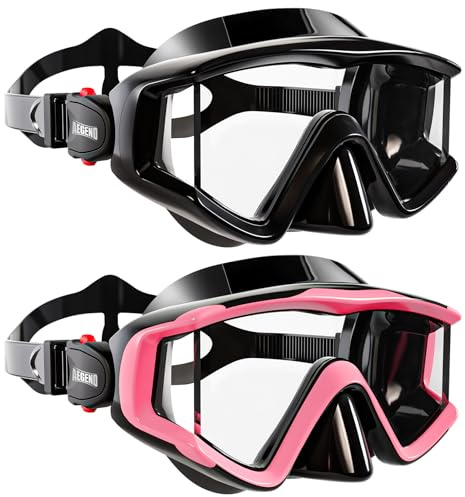 Aegend Snorkeling Diving Mask for Adult Youth Kids - Snorkel Gear 180° Panoramic View Leakproof Comfort, Perfect for Snorkeling, Freediving & Swimming (Black & Pink-2 Pack, Adult)