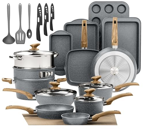 Kitchen Academy Ensemble de casseroles 30 pièces avec revêtement Gris