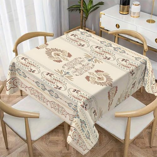 Vintage Blumen Tischdecke Quadratische 130x130 cm, Fleckabweisende Abwaschbare Tischdecke mit Gestreifter Rand Muster, Boho-Stil Gartentischdecke, Für Küche, Esszimmer -AAi30