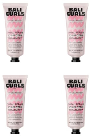 Bali Curls Total Repair SOS Protein Treatment MINI 4 x 20 ml Set – Mascarilla para cabello seco y dañado – Cuidado intensivo con proteínas vegetales – Método vegano y rizado adecuado