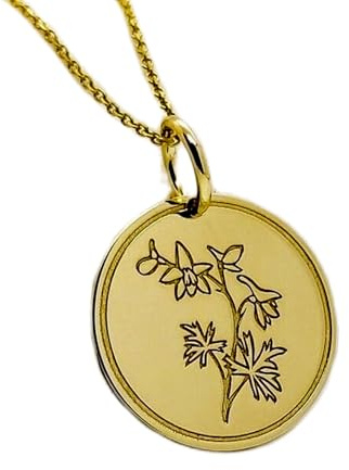 Halskette aus 925er-Sterlingsilber, 25 mm, 45,7 cm lange Kette, Rittersporn Geburtsblume, Rittersporn, Scheibenanhänger, Juli-Geburtsmonat, vergoldeter handgefertigter Schmuck, WW_PNK_00782