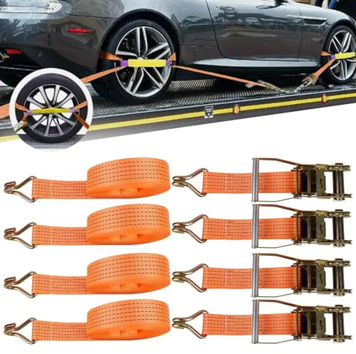 Cinghie per Ruote - 4 Pezzi Tenditore a Cricchetto per Carichi Pesanti | Cinghie a Cricchetto - per Camion, Furgone, Auto, Moto, Bici, Kayak, Barca, Carico