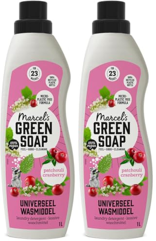 Marcel's Green Soap - Universalwaschmittel Patschuli & Cranberry - Weiße und bunte Wäsche - Vegan - Mikroplastikfreie Formel - 100% recycelte Plastikflasche - 23 Waschgänge - Nachfüllbar - 1L
