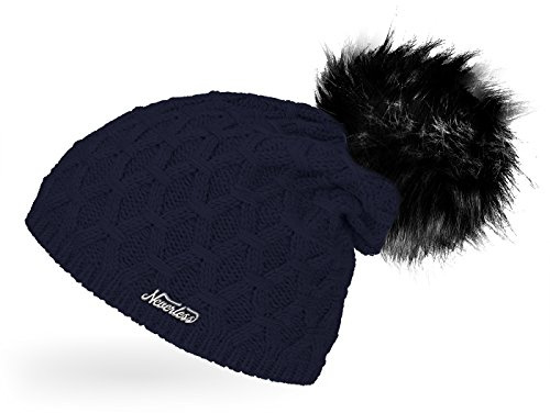 Neverless® Damen Strickmütze gefüttert mit Fell-Bommel, Strick-Beanie, Winter-Mütze, Bommelmütze,