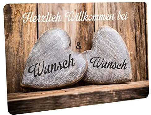Crealuxe Fußmatte personalisiert - robuste, rutschfeste Fussmatte für Außen & Innen - waschbare Schmutzfangmatte - Fußabtreter Türmatte für aussen & an der Haustür - 60x40cm - 2 Steinherzen